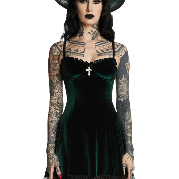 WIDOW Blind Faith Velvet Dress [Green] - Picture 2 of 4